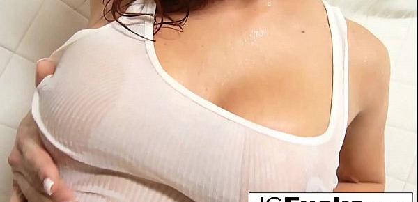  Wet t-shirt contest inside a shower as Jayden Cole makes herself cum